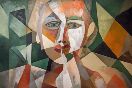 cubist portrait of woman, with her face and body fragmented into geometric shapes, created with generative aiの素材
