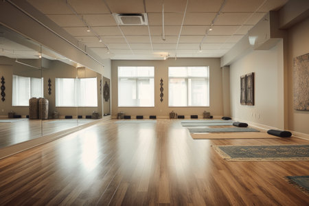 yoga studio, with clean and clutter-free environment for practice, created with generative aiの素材