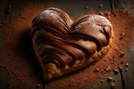 heart-shaped croissant filled with warm, gooey chocolate or almond filling, created with generative aiの素材