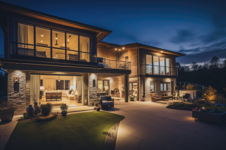 home with security cameras, automated lighting, and other home automation features, created with generative aiの素材