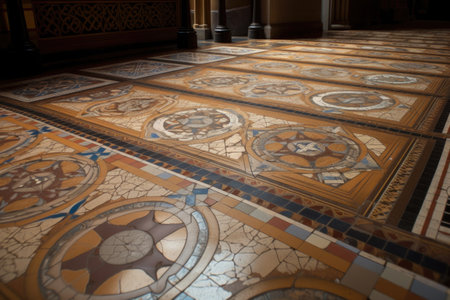 tiled floor with intricate mosaic in church or cathedral, created with generative aiの素材