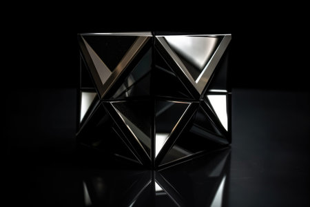 3d geometric shape on a black background, with reflections, created with generative aiの素材