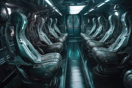 futuristic bus with aliens seated in the seats, each one unique in its own way, created with generative aiの素材