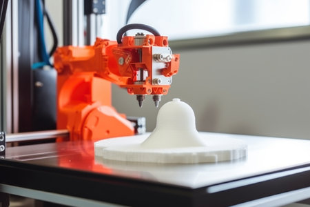 3d printing robot, working with precision to create part of new product, created with generative aiの素材