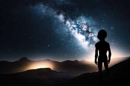 alien life form, watching stars in the night sky, created with generative aiの素材