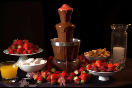 chocolate fountain with strawberries and marshmallows for sweet and fruity twist, created with generative aiの素材