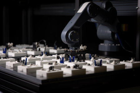 robot printing out series of parts, with each part requiring individual adjustments, created with generative aiの素材