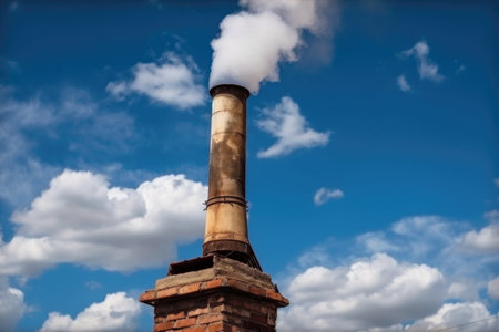 chimney with the smoke rising on blue sky background, created with generative aiの素材