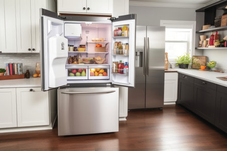 energy-efficient refrigerator with convenient features and streamlined design, created with generative aiの素材