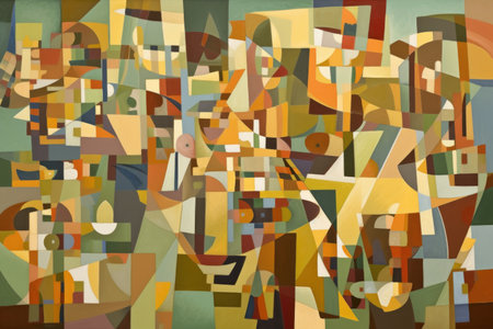 cubism-inspired artwork consisting of a number of geometric shapes in various shades, created with generative aiの素材