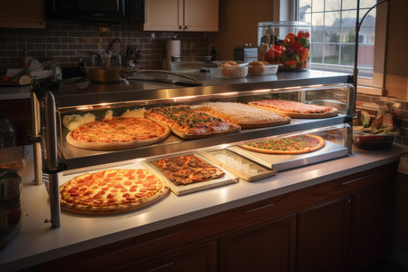 pizza bar with endless toppings and heated oven for quick and easy pizza, created with generative aiの素材