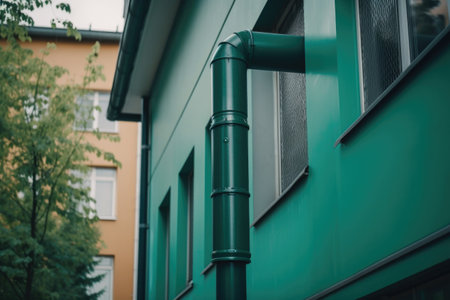 downpipe with built-in filter in the modern and green city, created with generative aiの素材