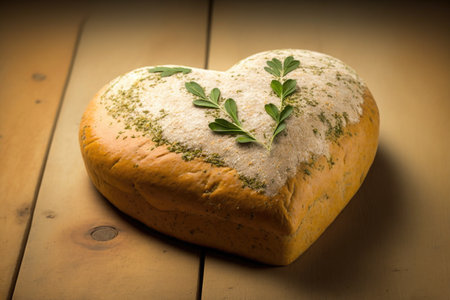 heart-shaped loaf with fresh herbs and spices sprinkled on top, created with generative aiの素材