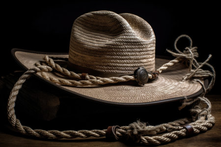 revamped cowboy hat, rope, and gun with modern style, created with generative aiの素材