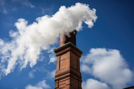a chimney with smoke billowing from the top, surrounded by blue sky, created with generative aiの素材