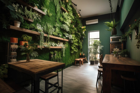 green wall of natural foliage and flowers in eco-friendly home, created with generative aiの素材