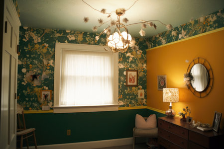 finished room, with fresh paint and well-matched wallpaper, ready for new furniture, created with generative aiの素材