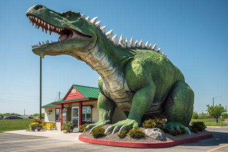 roadside attraction featuring life-sized dinosaurs and other prehistoric creatures, created with generative aiの素材