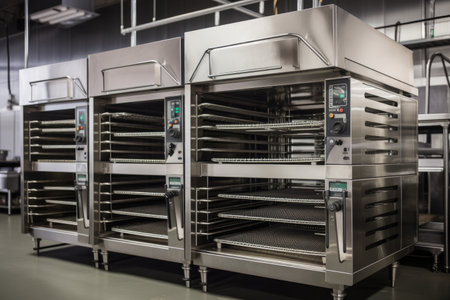 commercial oven, with racks positioned in various configurations and temperatures, ready to bake, created with generative aiの素材