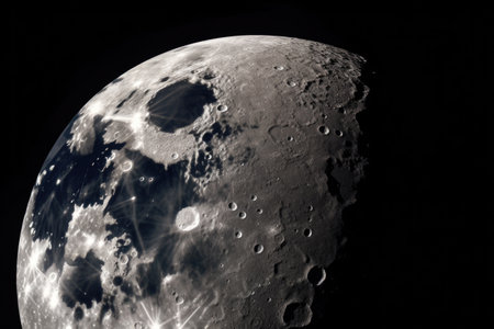 a close-up of the moon, with craters and mountains visible, created with generative aiの素材