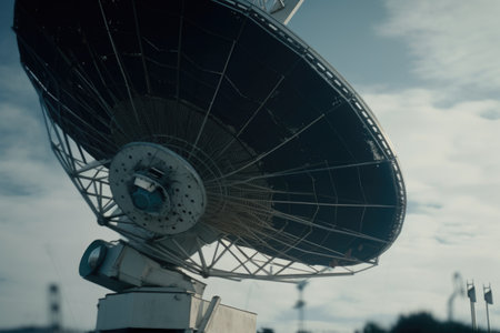 close-up of satellite dish, capturing signals from earth, created with generative aiの素材