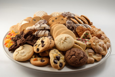 cookie plate filled with assorted cookies and biscotti for a holiday or special occasion, created with generative aiの素材