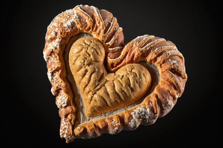 close-up of heart-shaped croissant with its delectable fillings visible, created with generative aiの素材