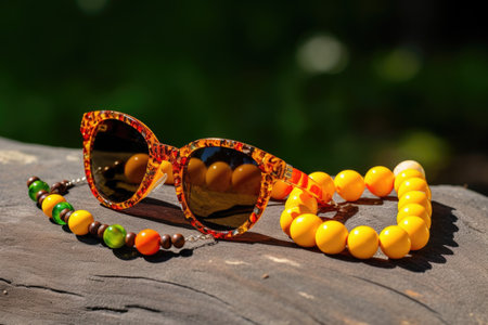 handmade beaded necklace with matching sunglasses, created with generative aiの素材