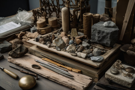 a variety of materials, including wood, stone and metal, for creating sculptures, created with generative aiの素材