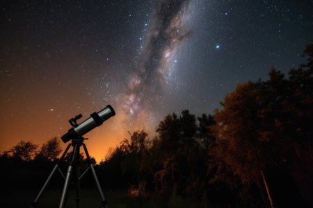 view of the night sky with myriad stars and celestial bodies visible through telescope, created with generative aiの素材