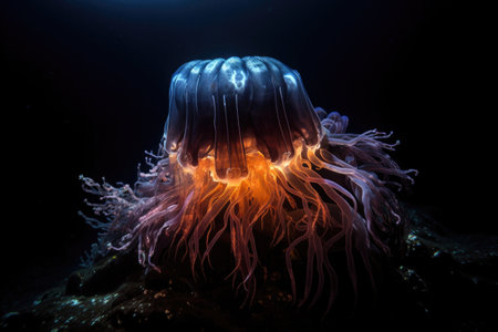 mysterious deep-sea creature, surrounded by its own unique light show, created with generative aiの素材