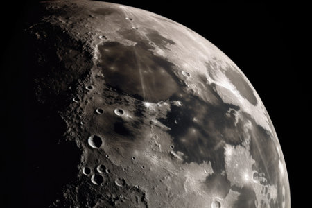 close-up of moon, with its surface visible in great detail, created with generative aiの素材