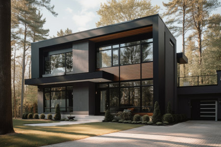 modern exterior with windows, columns, and metal details, created with generative aiの素材