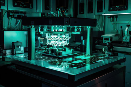 nanomaterials being created in laboratory, with view of microscale equipment visible, created with generative aiの素材