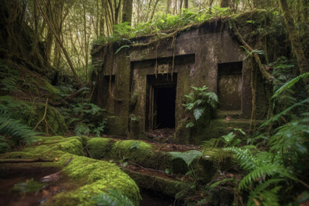 ancient ruin, filled with hidden secrets and puzzles, waiting to be discovered, created with generative aiの素材