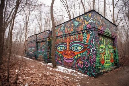 alien graffiti artist tagging walls with colorful and intricate designs, created with generative aiの素材