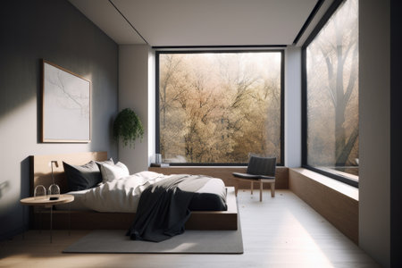 minimalist room with large window, natural light, and peaceful ambience, created with generative aiの素材