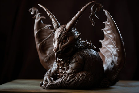 chocolate sculpture of a mythical creature, with wings and horns made from chocolate, created with generative aiの素材
