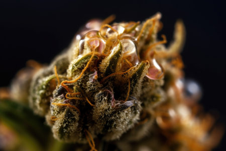 close-up of medical marijuana bud, with its sticky resin and distinctive smell, created with generative aiの素材