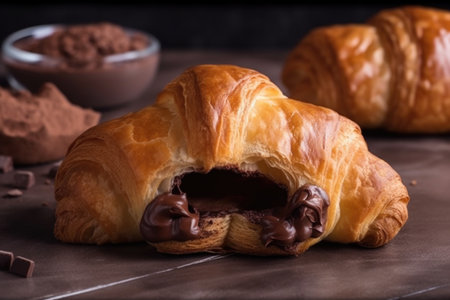 homemade croissant, filled with chocolate and hazelnut spread, created with generative aiの素材