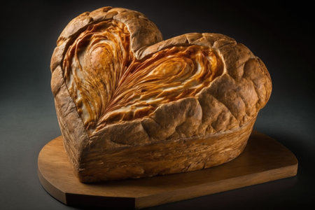 heart-shaped loaf of bread, with crackling crust and chewy interior, created with generative aiの素材