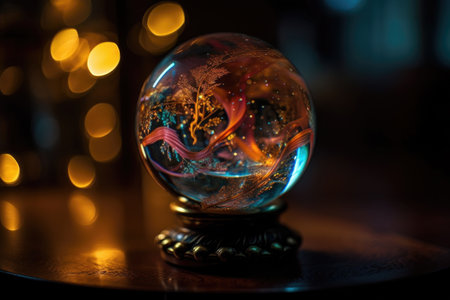 close-up of magical crystal ball, with swirls and flashes of color visible, created with generative aiの素材
