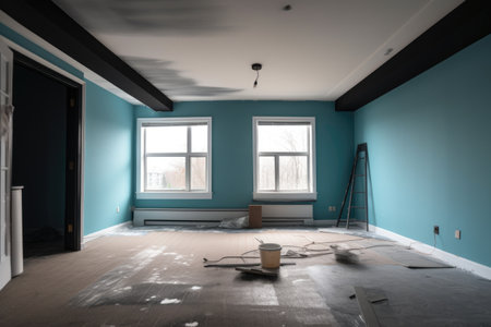 a room with newly painted walls, ready for wallpapering and decorating, created with generative aiの素材