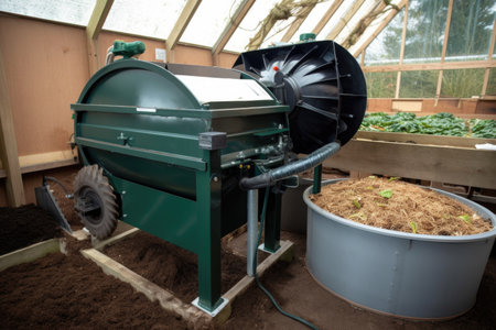 composting system with automatic turner, keeping compost aerated and turning, created with generative aiの素材