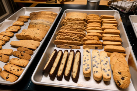 tray of cookies and biscotti, ready to be baked and devoured, created with generative aiの素材