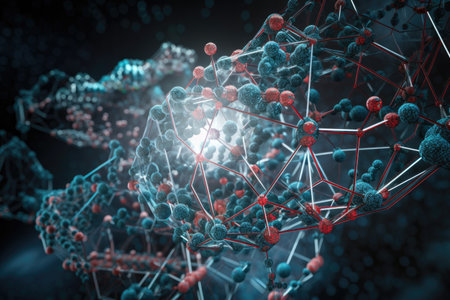 molecular structures of dna, proteins, and other cellular components being cross-referenced in a database, created with generative aiの素材