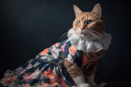 feline model in flouncy dress, showcasing the latest spring fashion, created with generative aiの素材