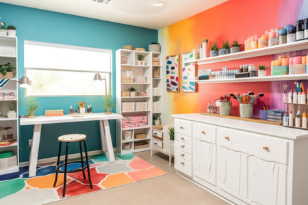 diy enthusiast, painting room with bold and bright colors, created with generative aiの素材