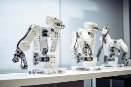 team of 3d printing robots working together to create a new product, created with generative aiの素材