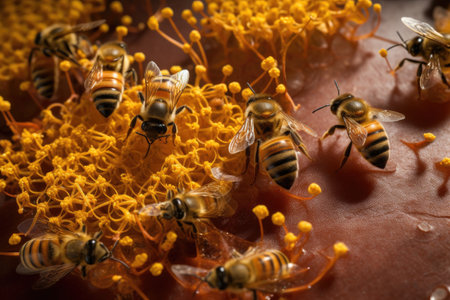 close-up of bee pollen with intricate designs, created with generative aiの素材